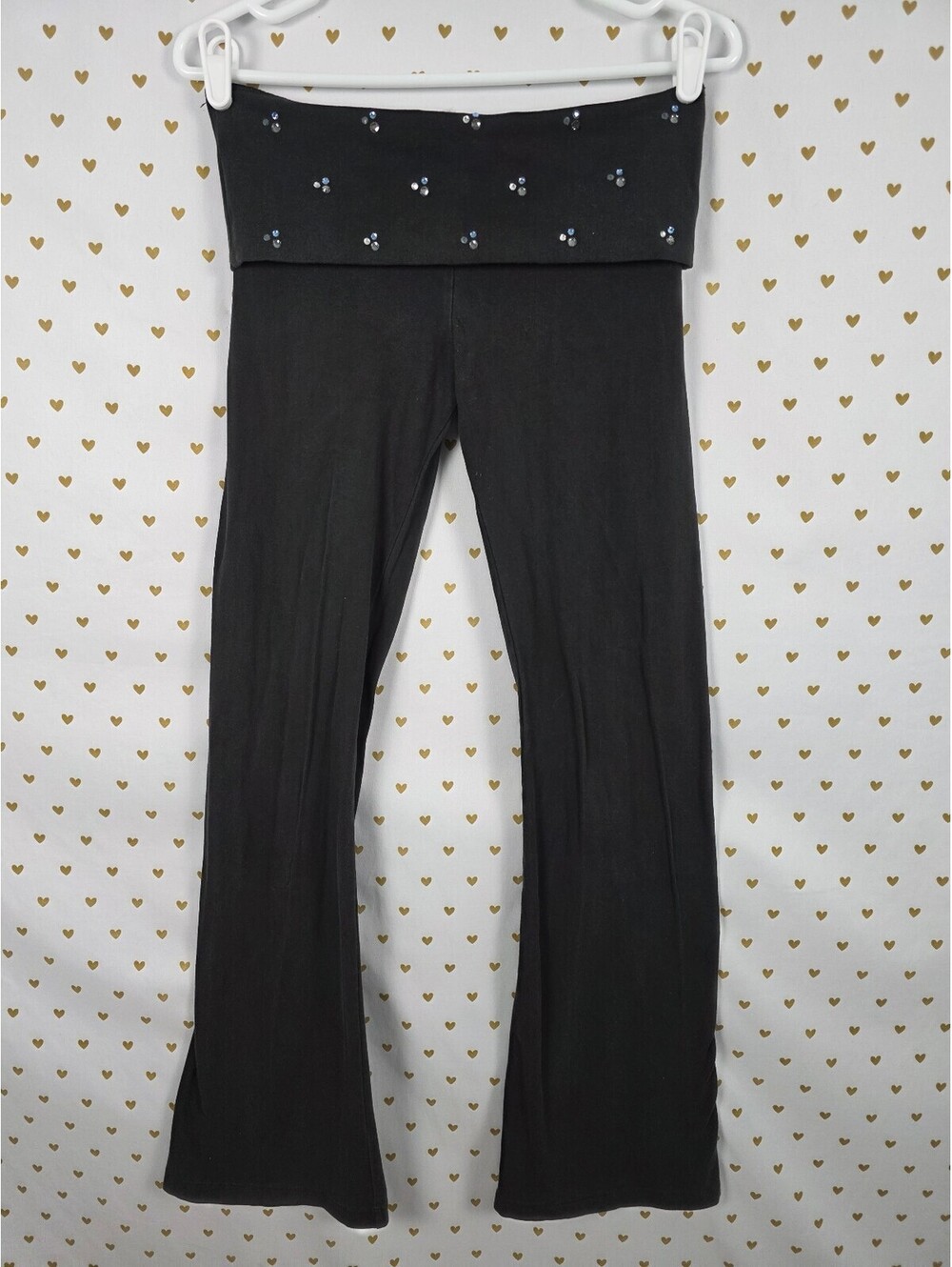 Victorias Secret BLING Studded Small Flared Foldover Yoga pants Leggings Y2k